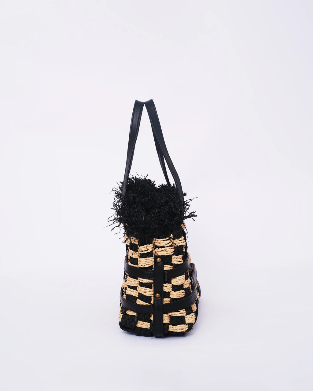 Raffia Checker Tote Bag