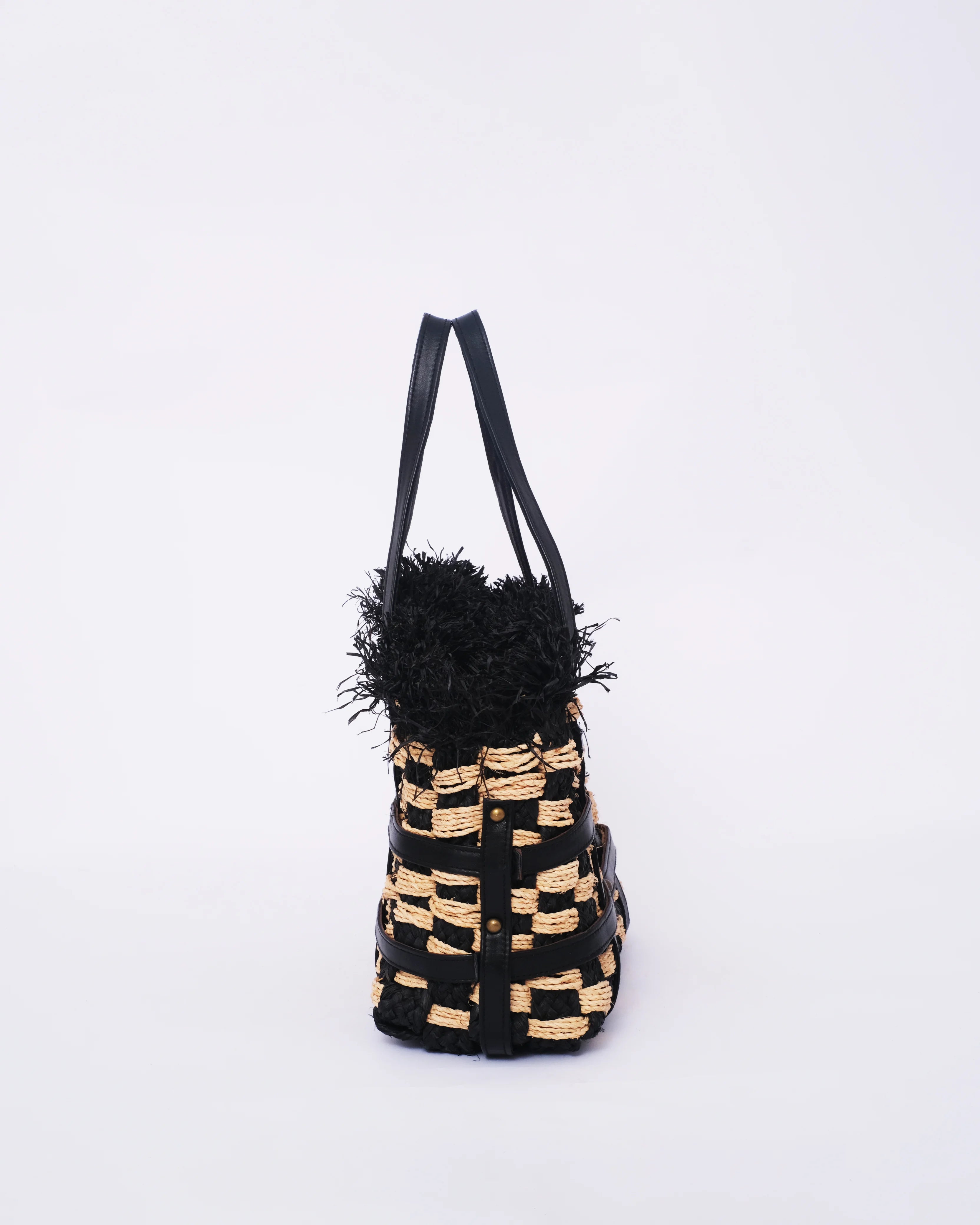 Raffia Checker Tote Bag