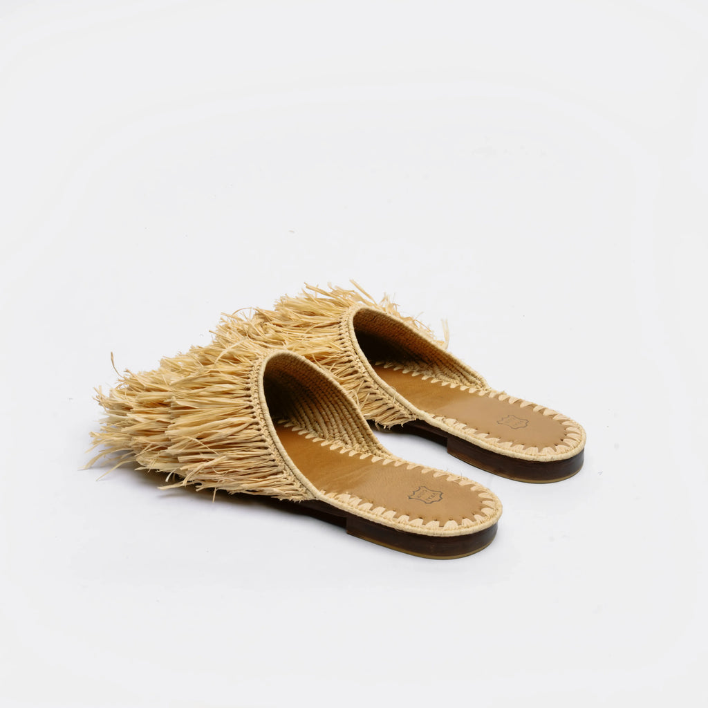Mules en raphia naturel pour femme