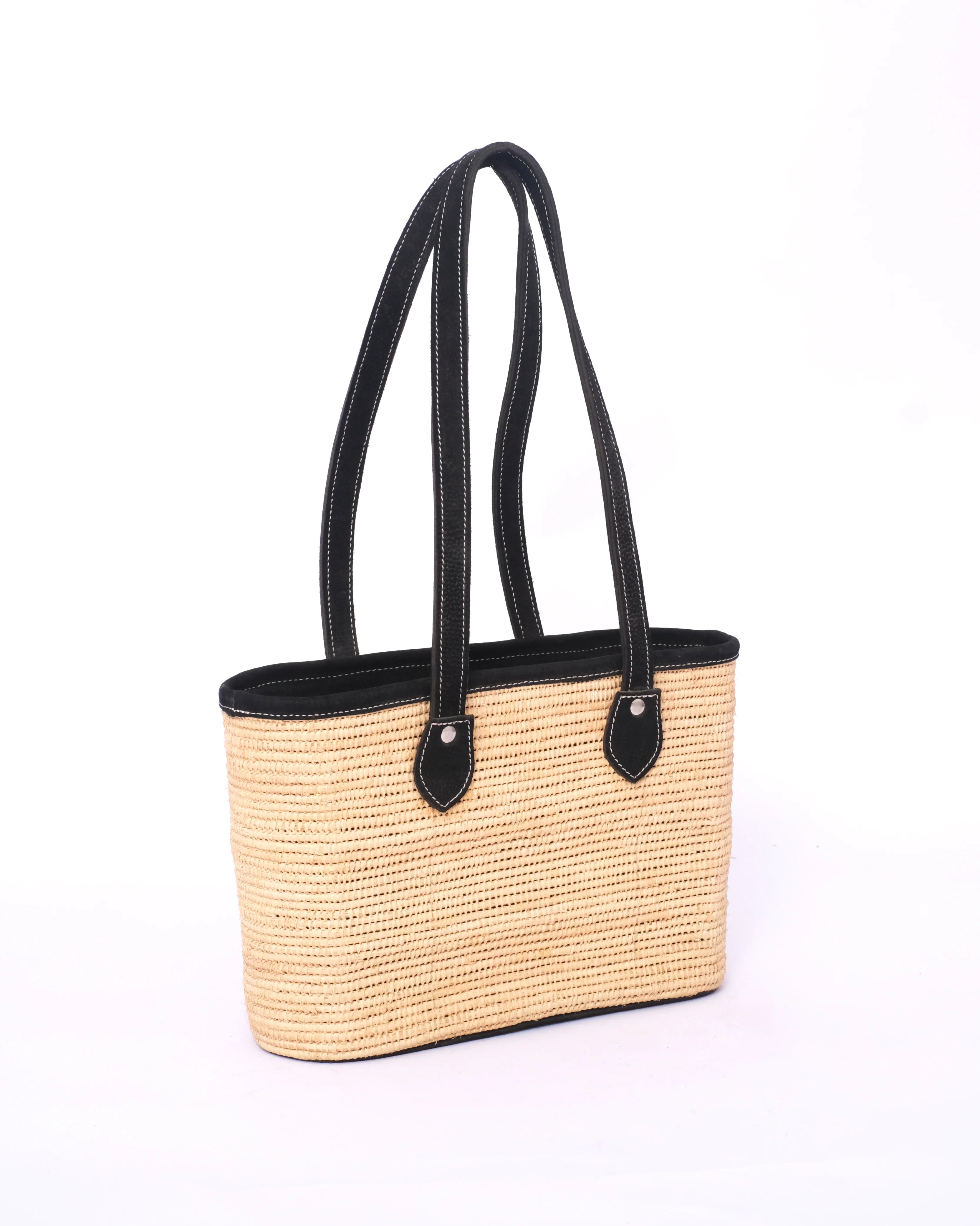 Modern Black Raffia Handbag
