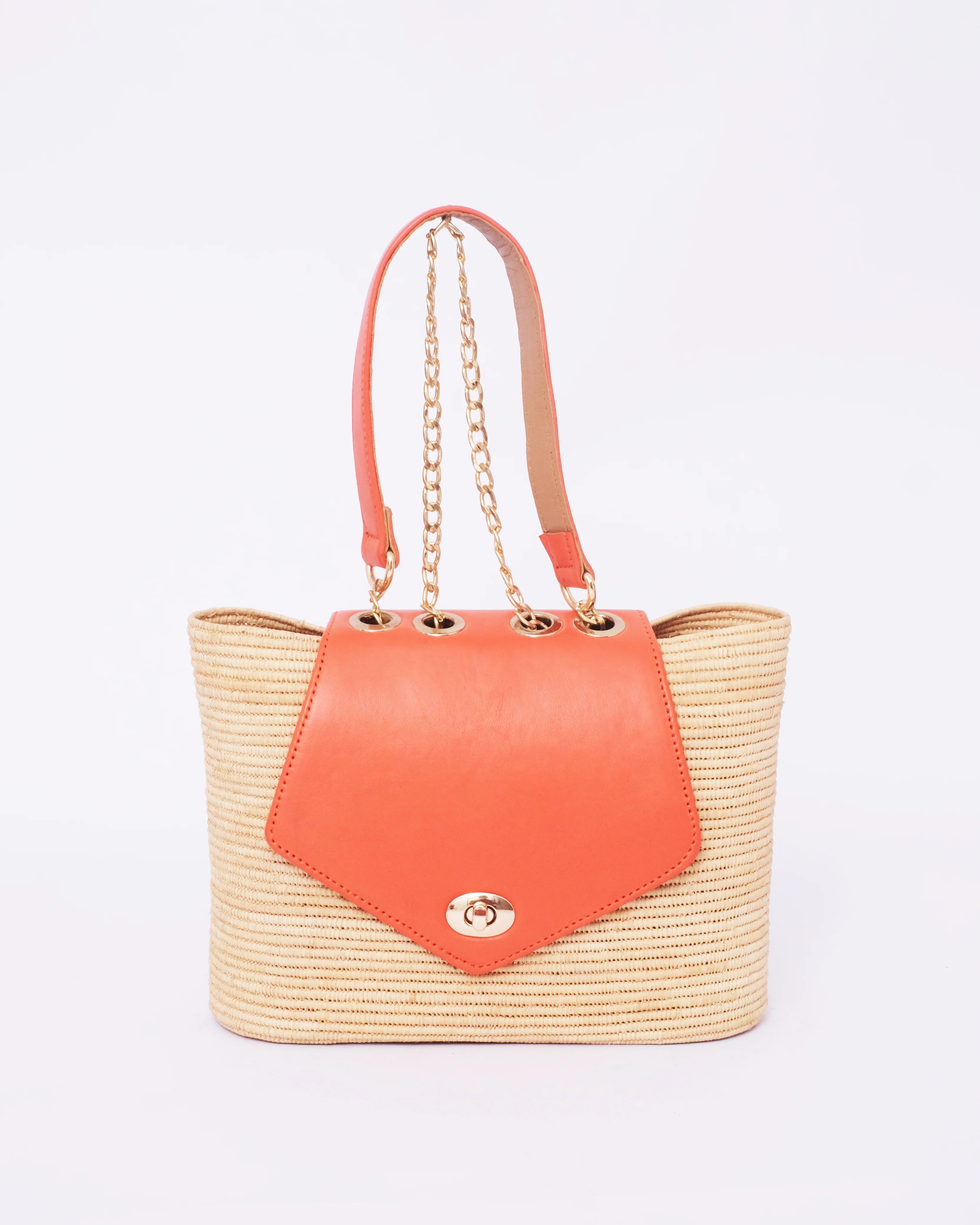 Raffia Handbag Bag With Chain Strap