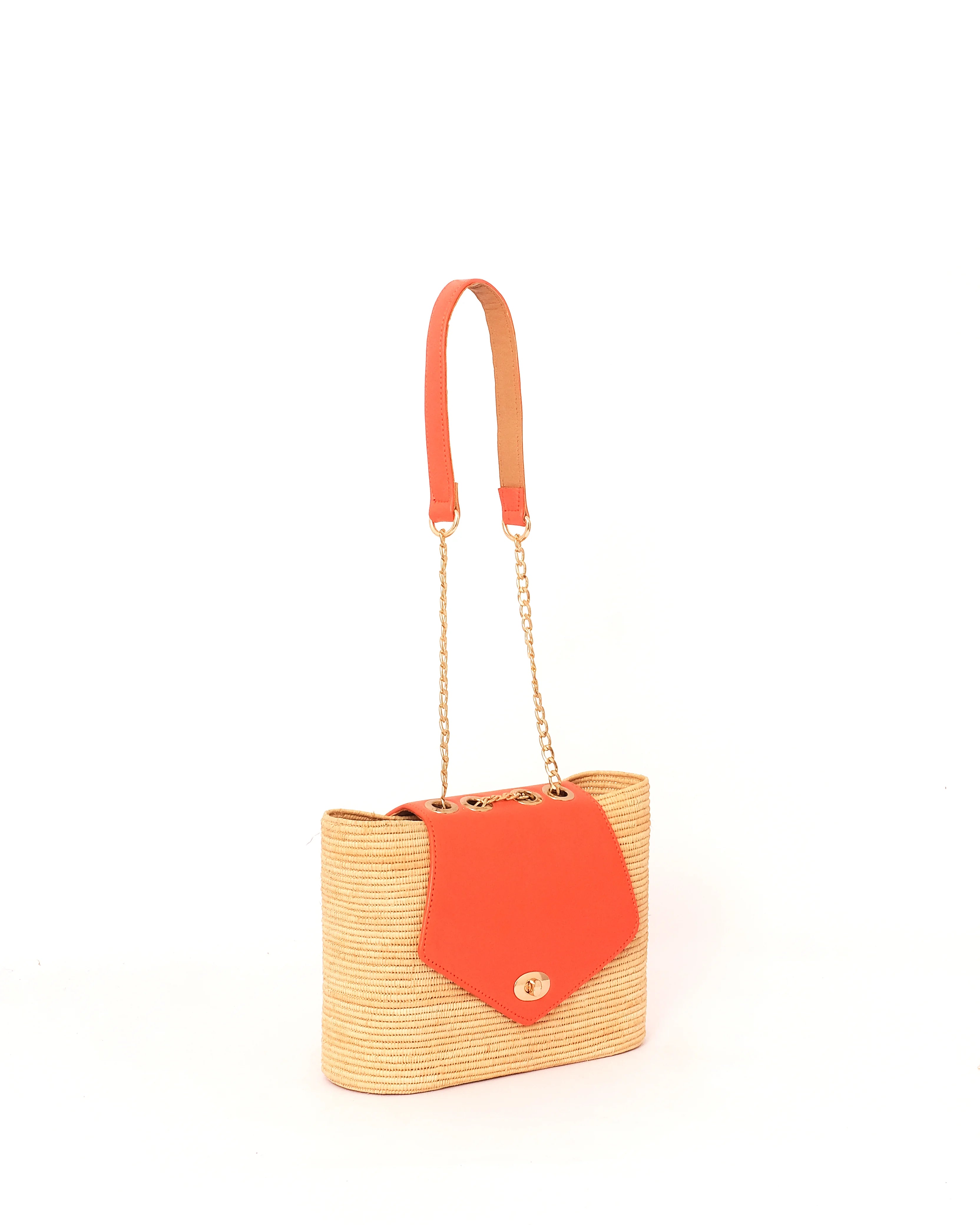Raffia Handbag Bag With Chain Strap