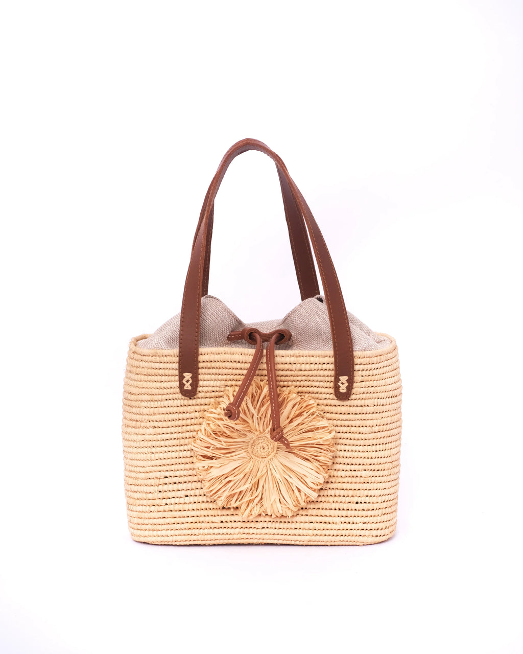 Raffia Tote Bag With Natural Flower Embellishment