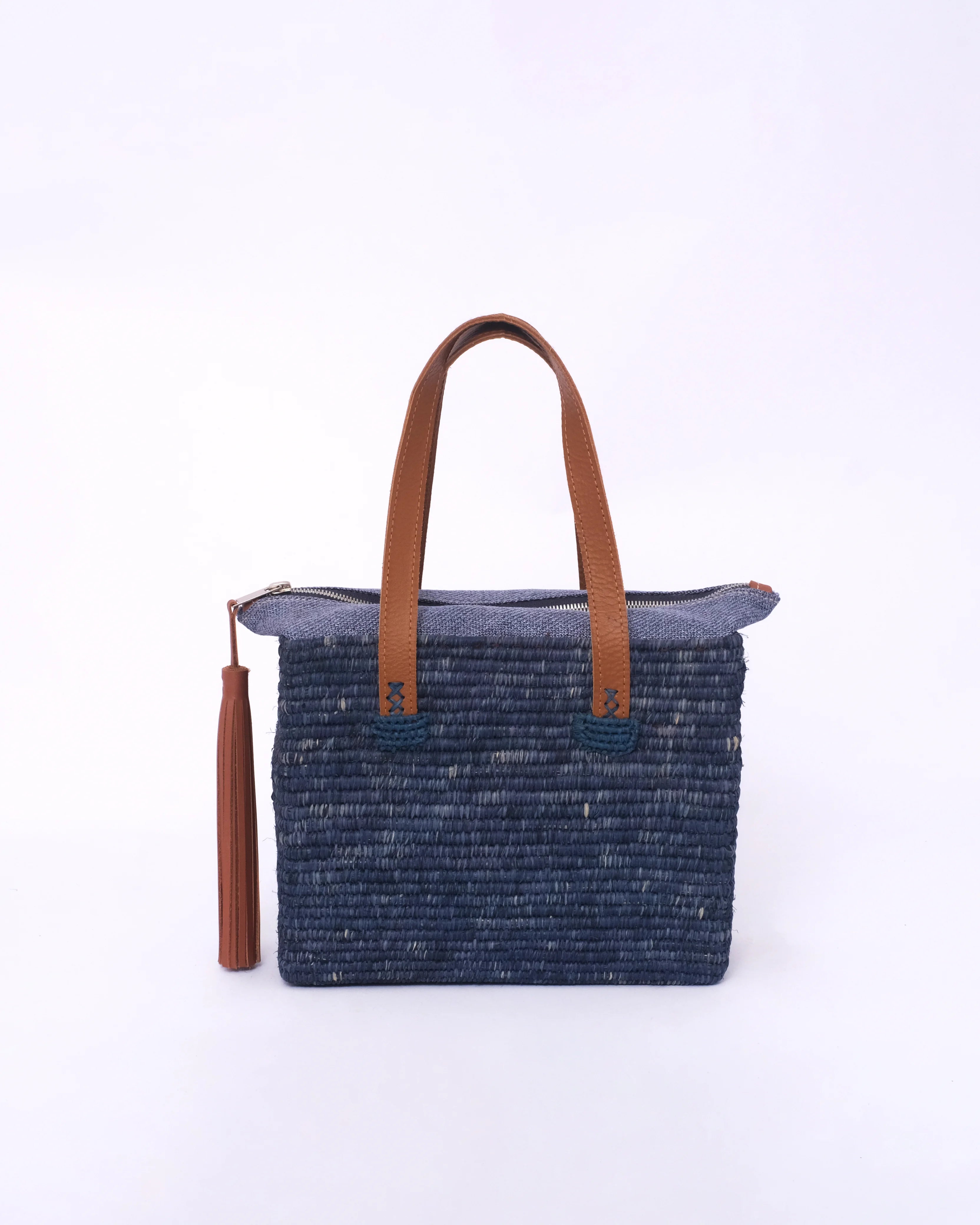 Blue Raffia Tote Bag