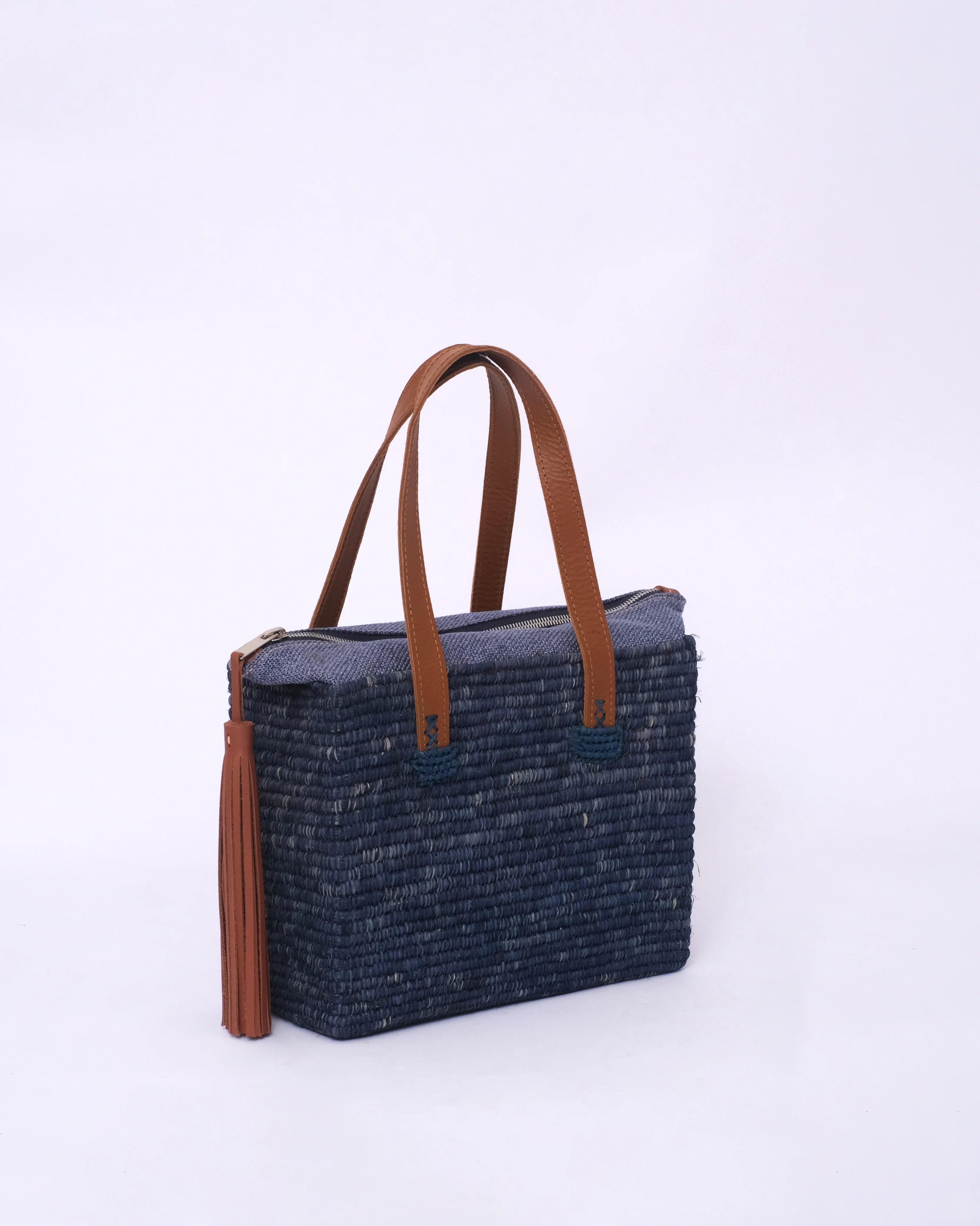 Blue Raffia Tote Bag