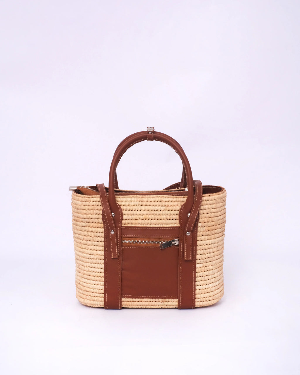 Raffia Tote Bag With Zipper Pocket