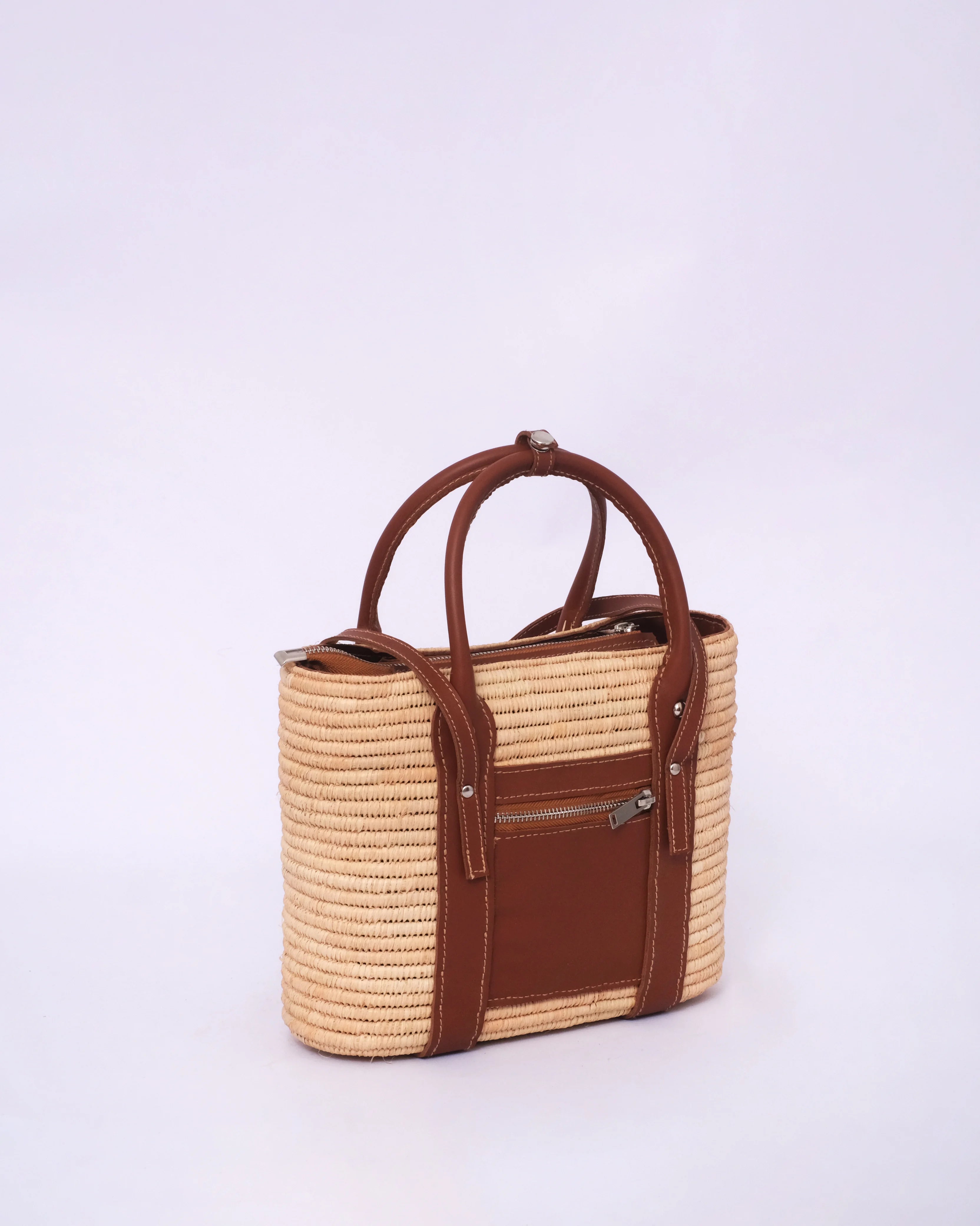 Raffia Tote Bag With Zipper Pocket