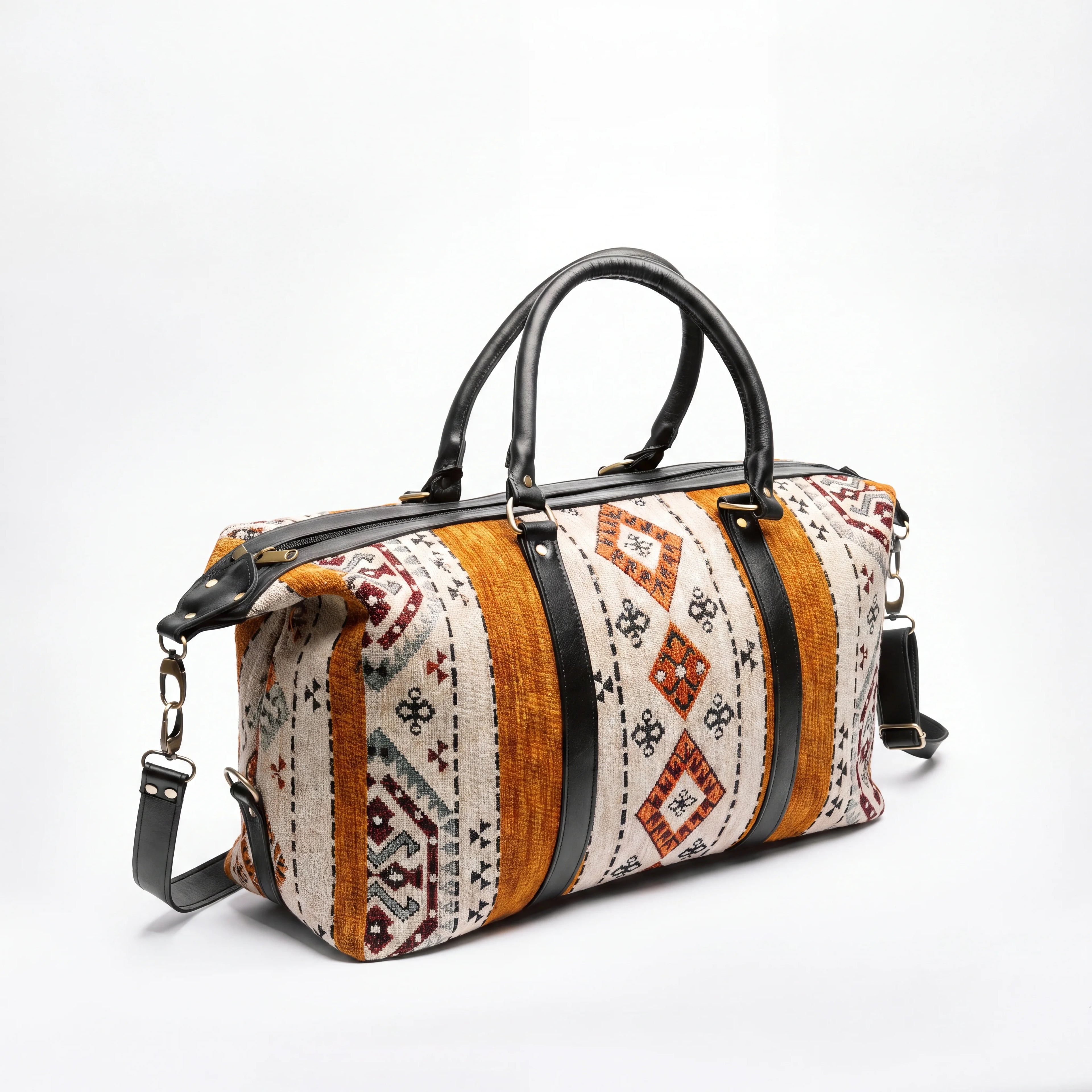 Rust & Cream Kilim Duffel Bag