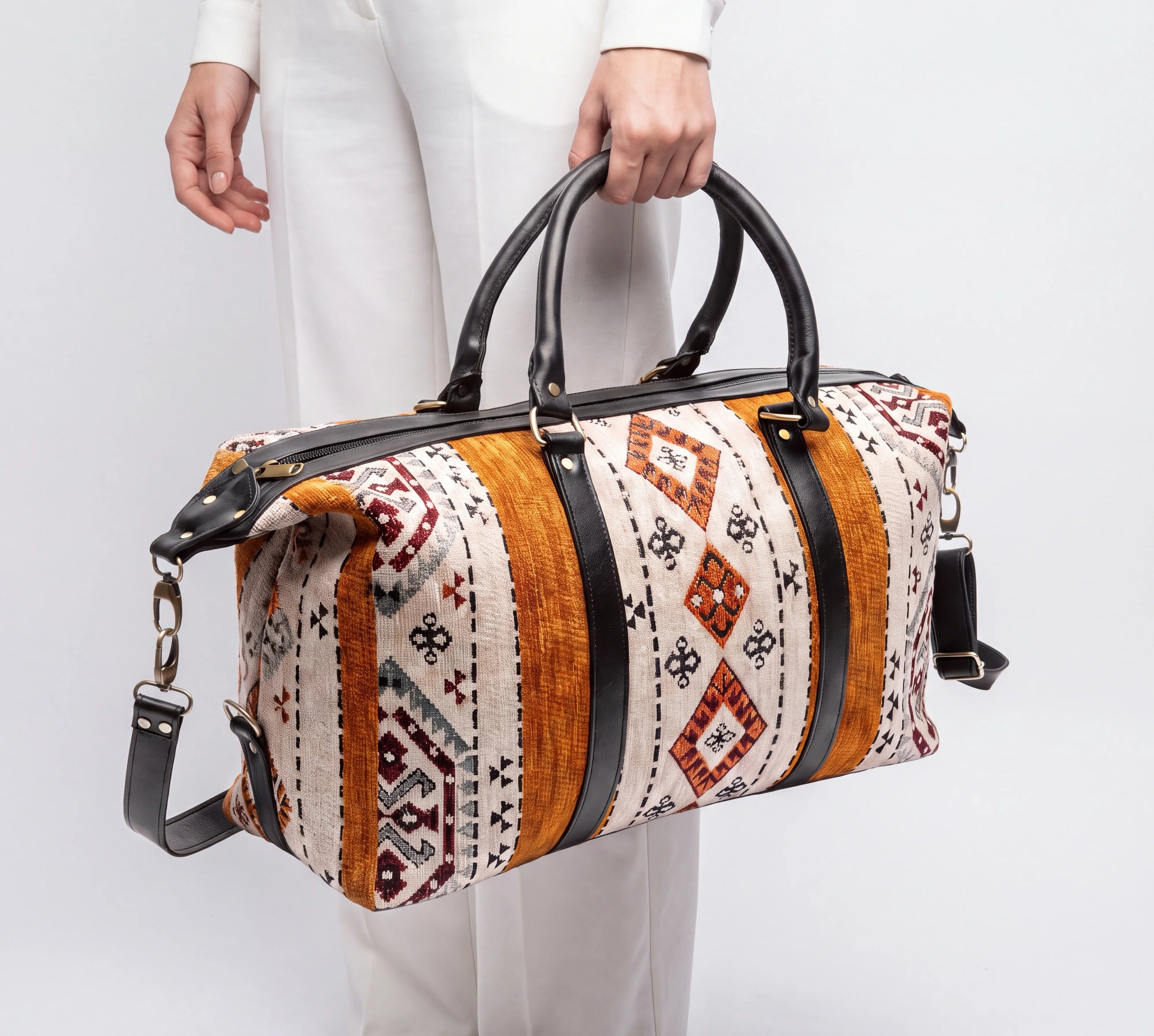 Rust & Cream Kilim Duffel Bag