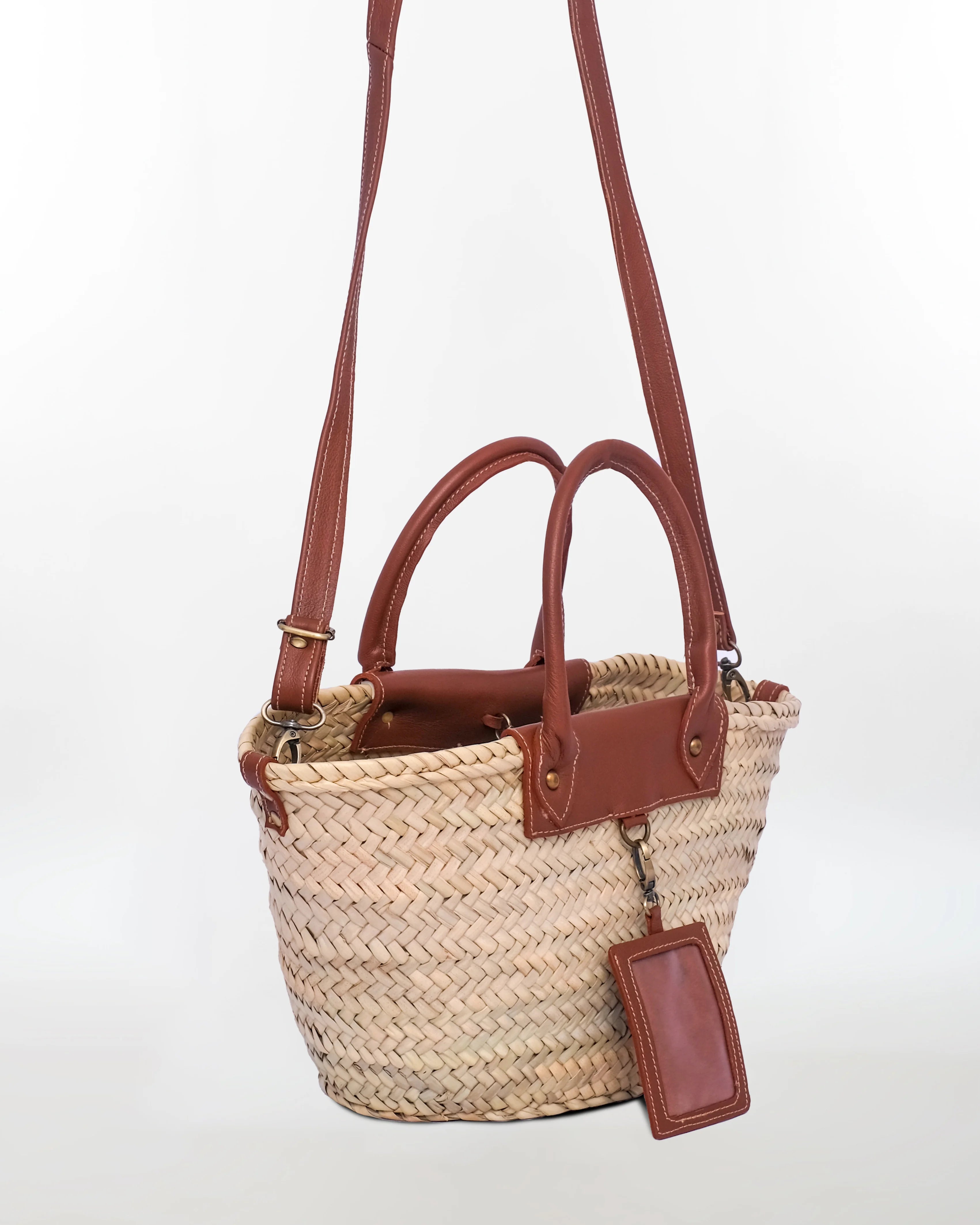 Hand-Woven Straw Bag With Crad Holder