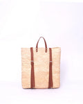 Backpack Straw Bag with Brown Leather