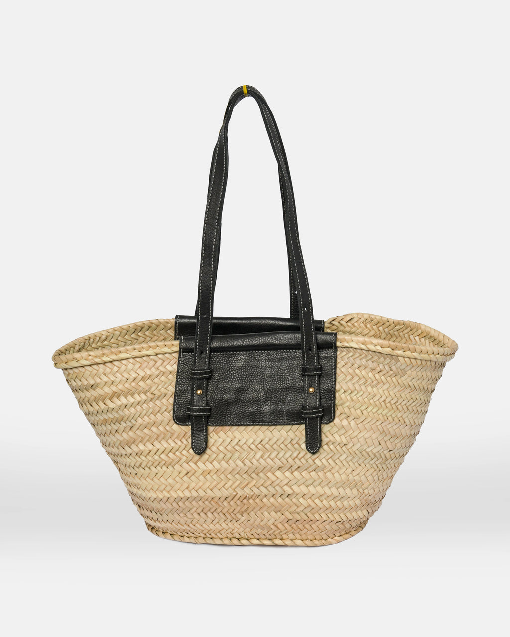 Straw Tote Bag with Black Leather Handles