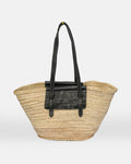 Straw Tote Bag with Black Leather Handles