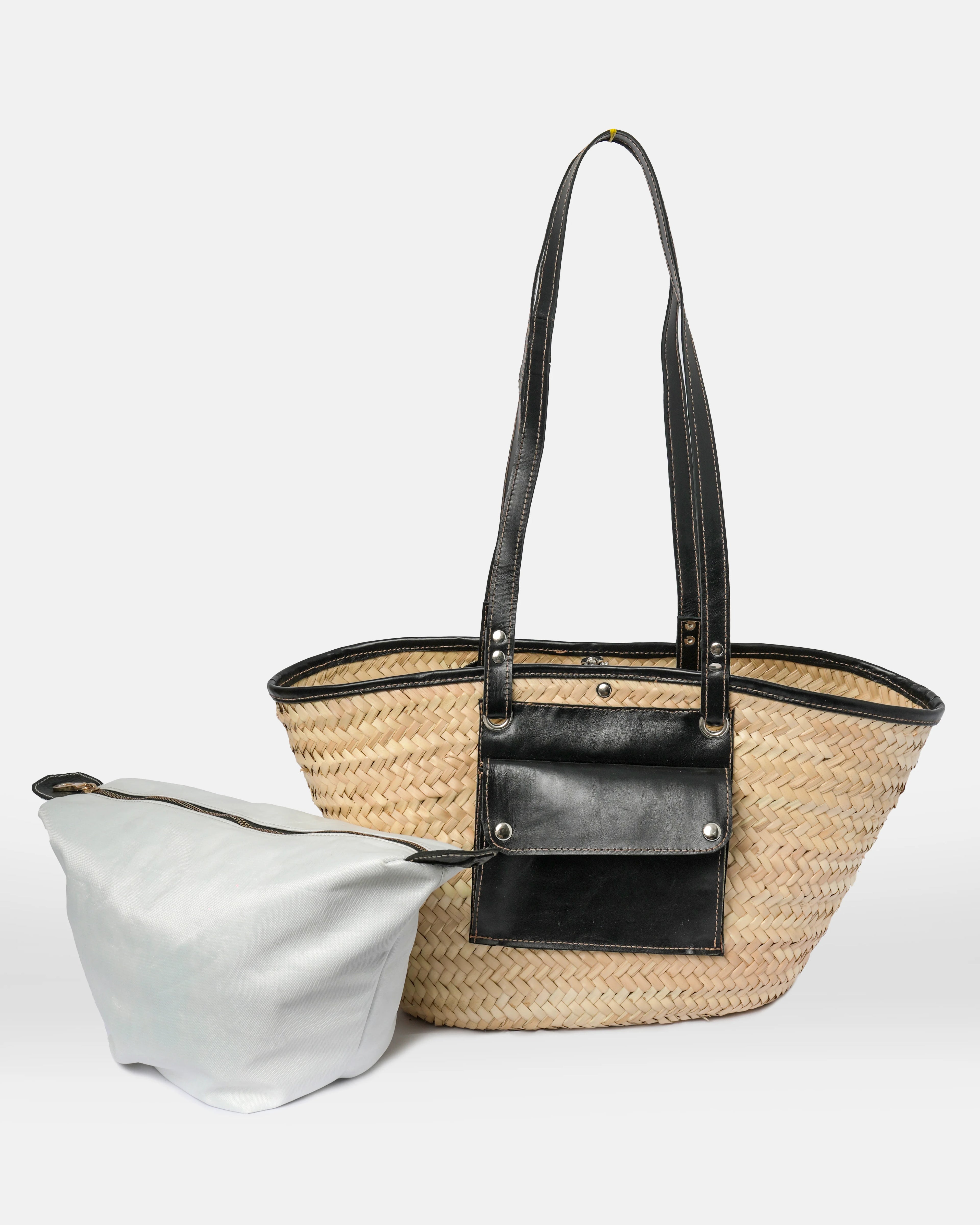 Black Straw Tote Bag