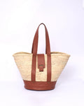 Classy Straw Bag with Brown Leather Base