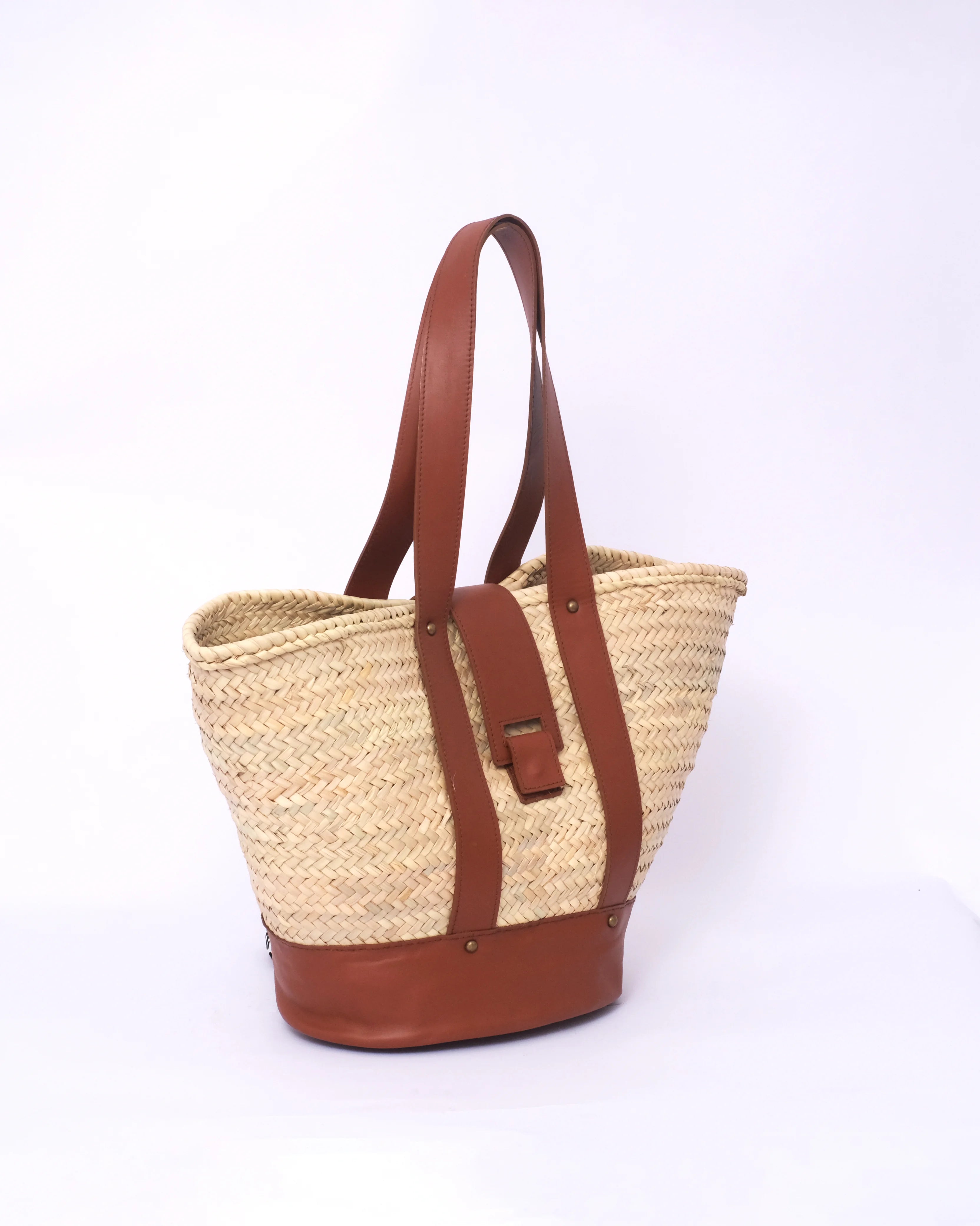 Classy Straw Bag with Brown Leather Base