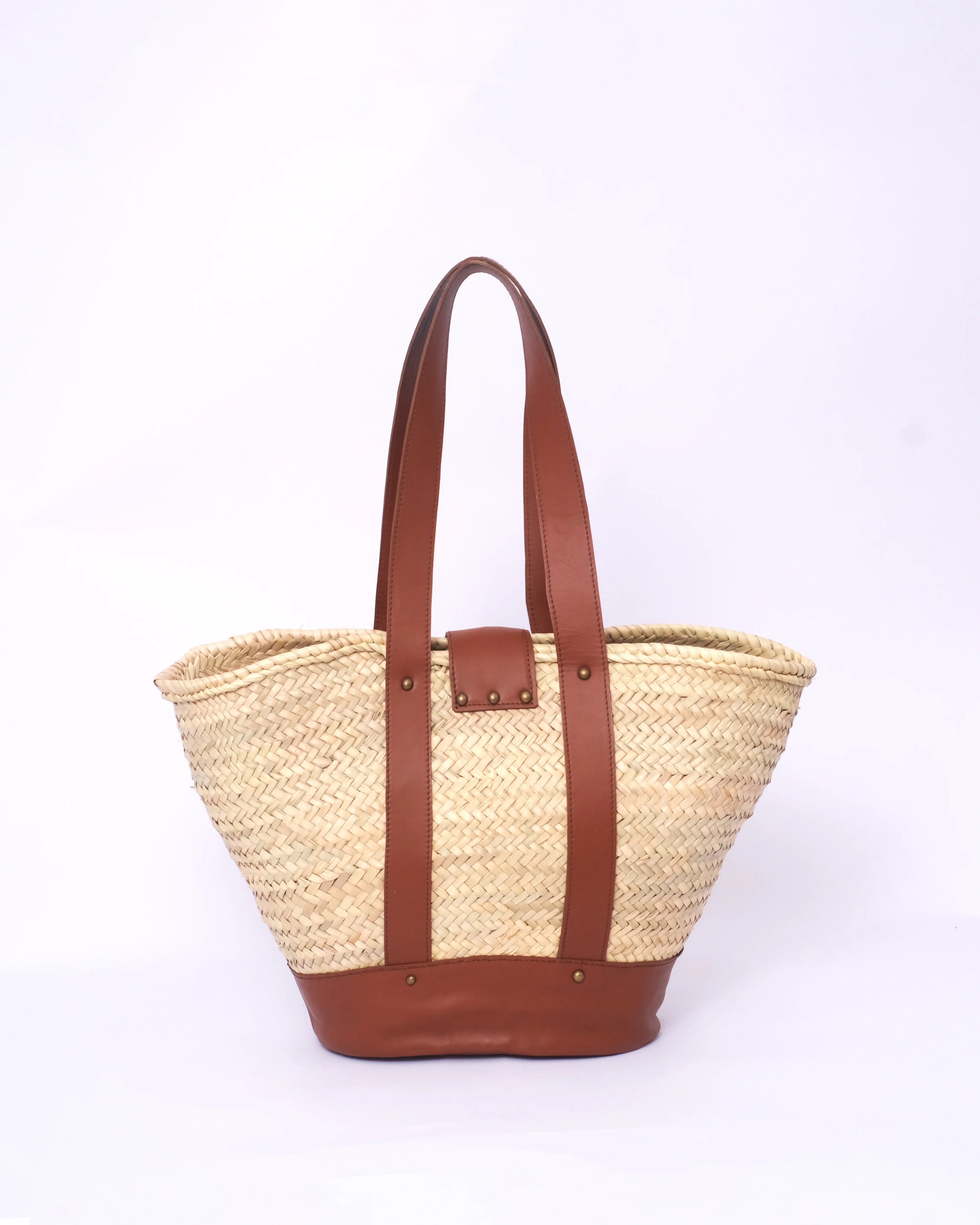 Classy Straw Bag with Brown Leather Base