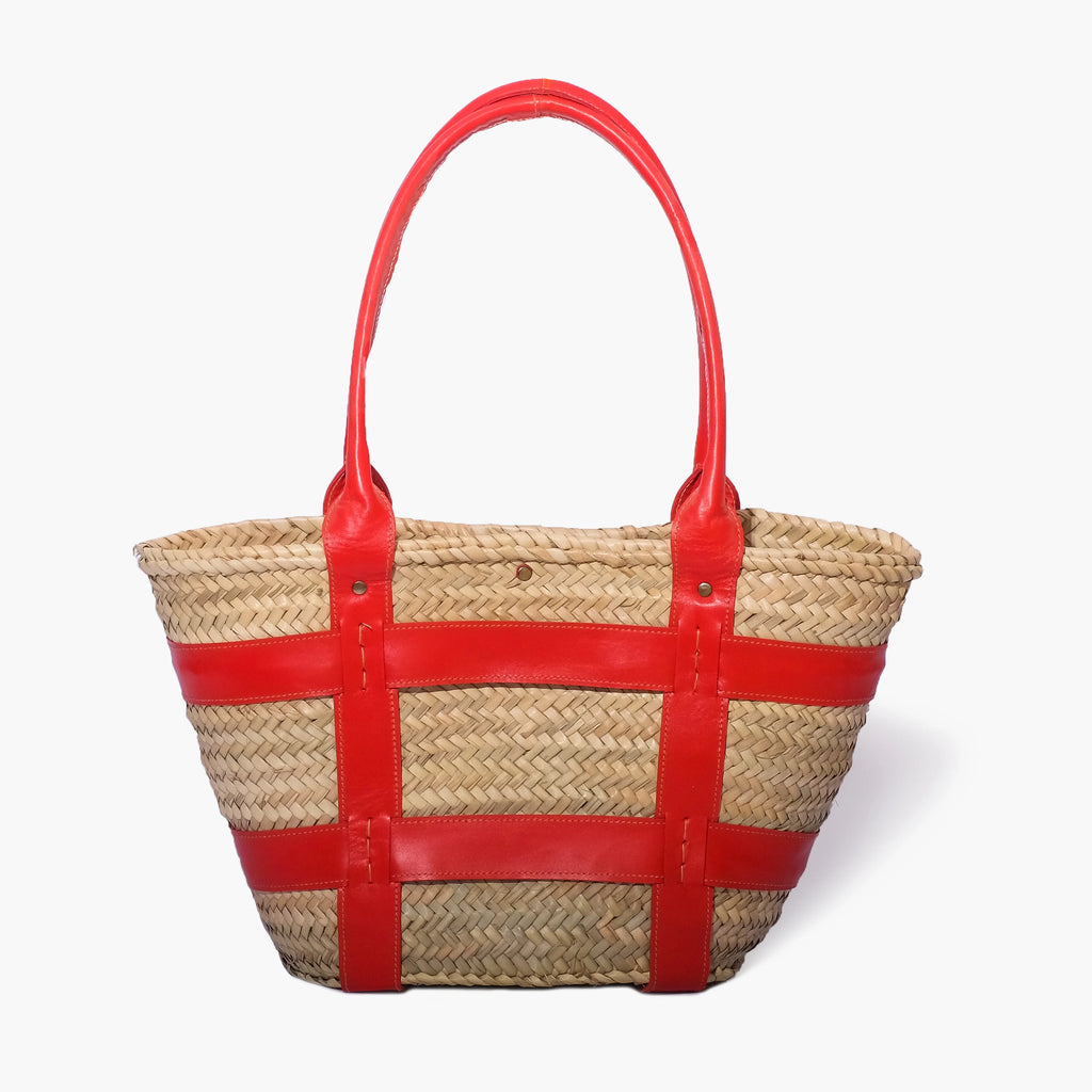 Straw Hand Bag with Leather Handles