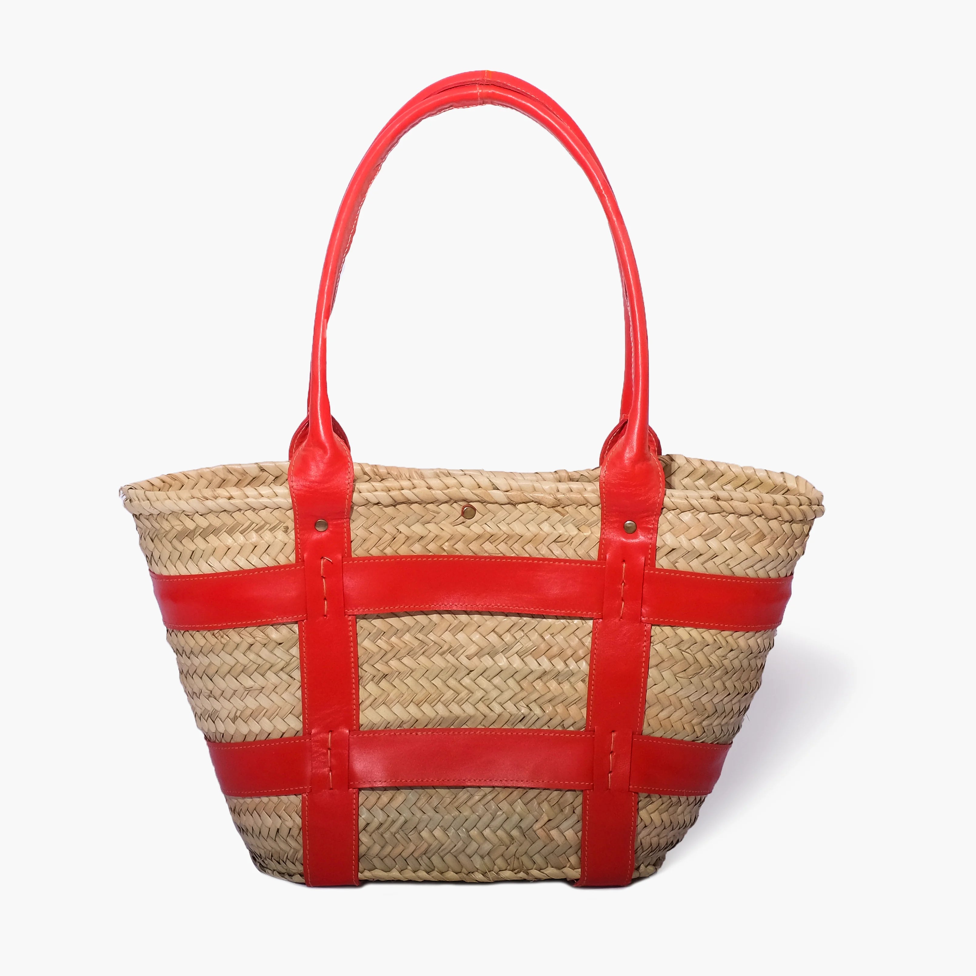 Straw Hand Bag with Leather Handles