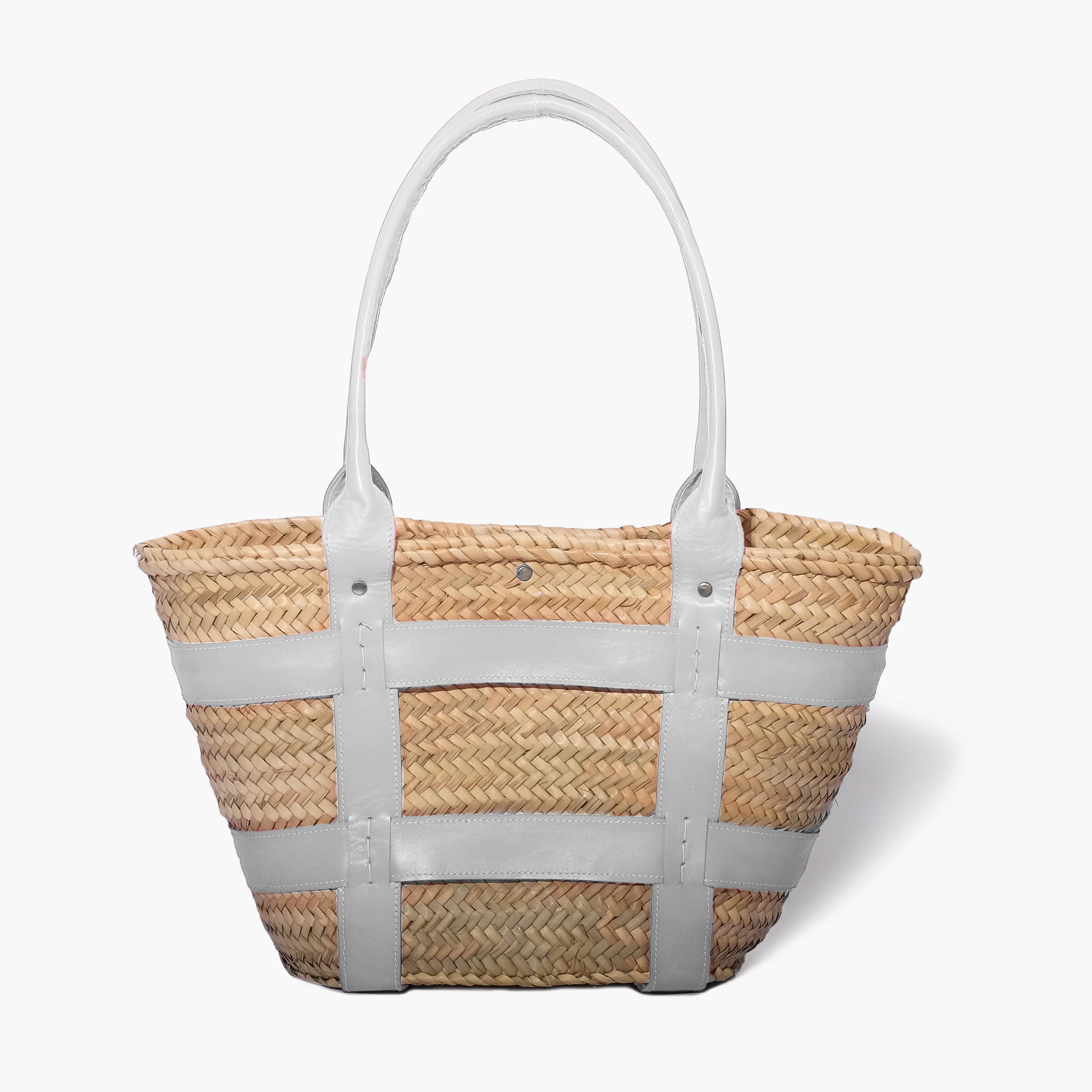 Straw Hand Bag with Leather Handles