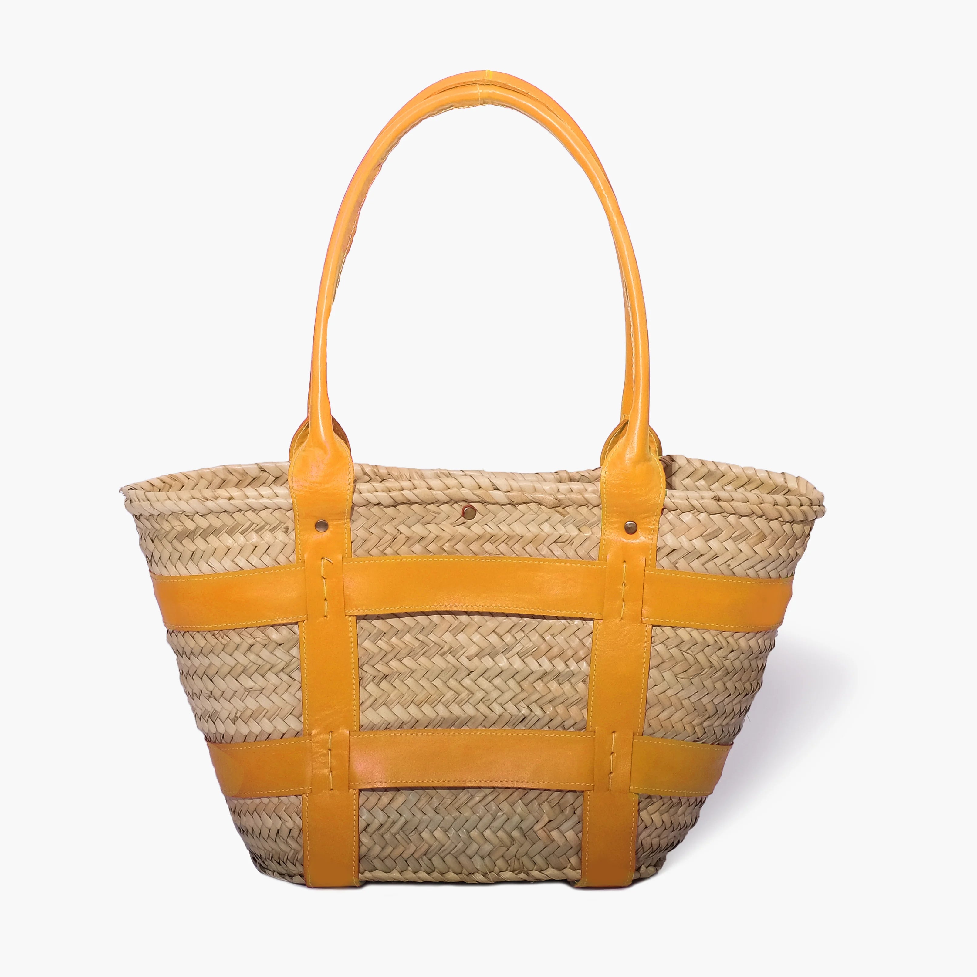 Straw Hand Bag with Leather Handles