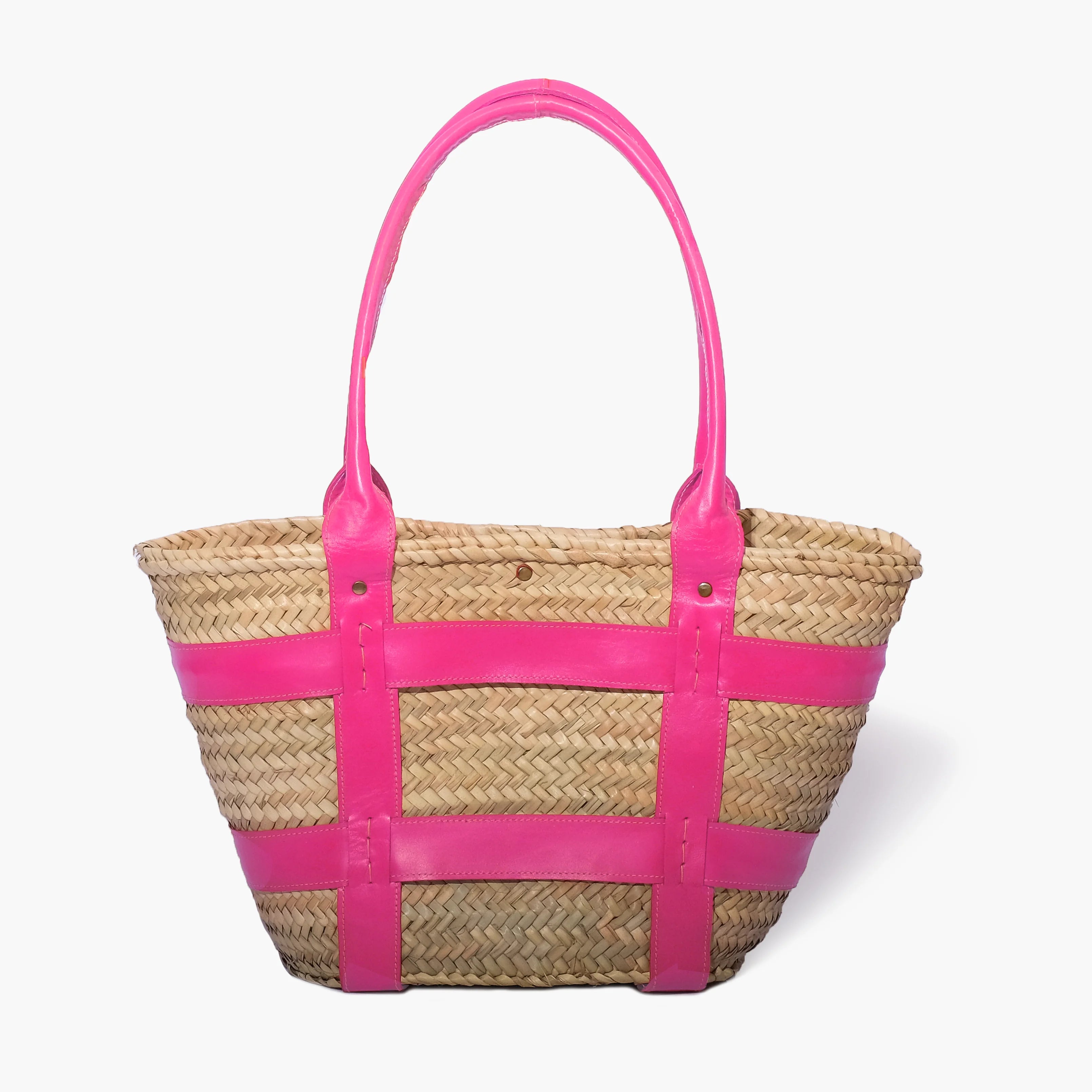 Straw Hand Bag with Leather Handles