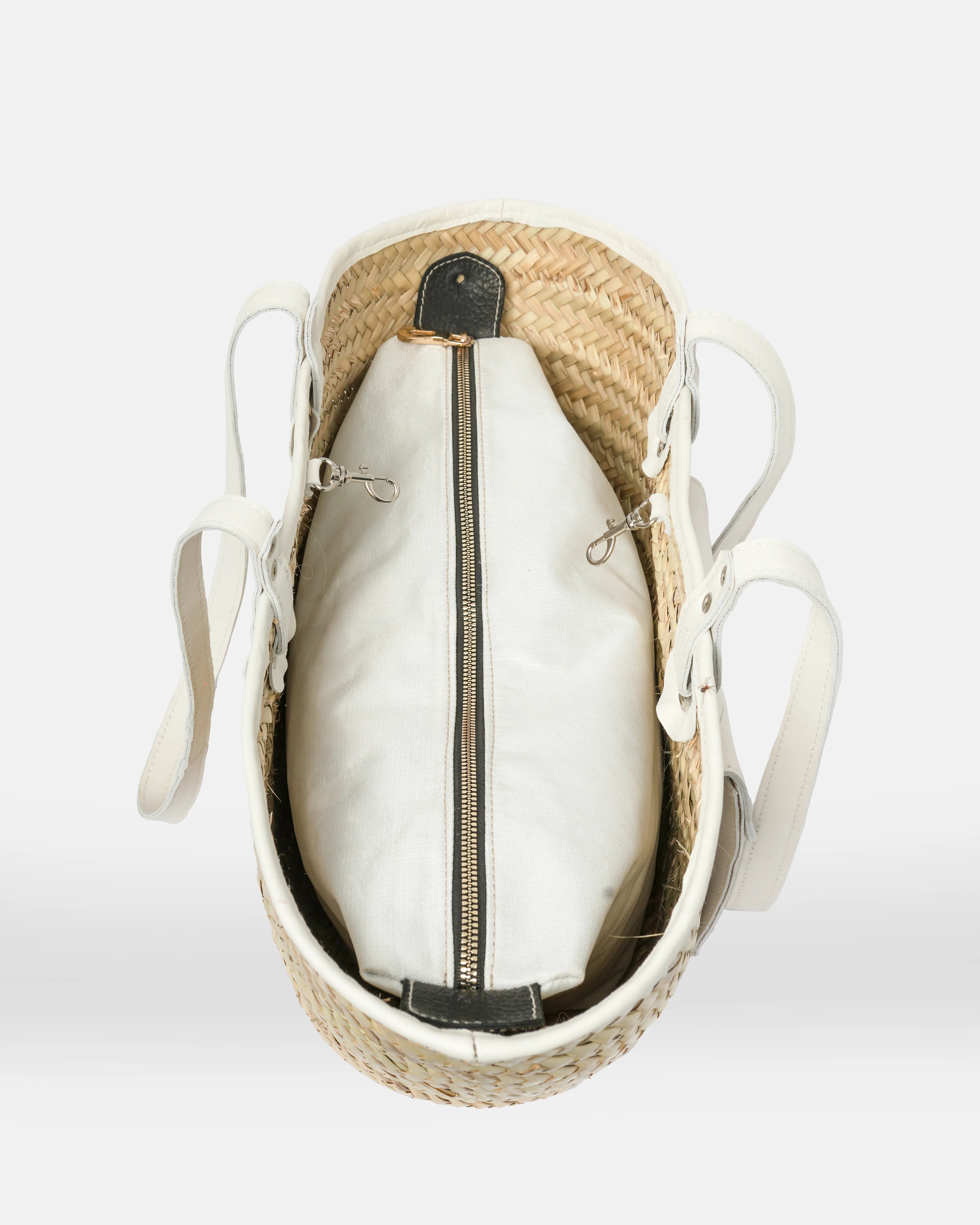 Straw Tote Bag with White Leather Handles