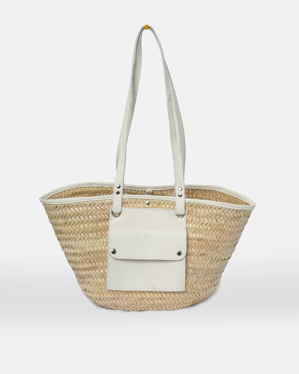 Straw Tote Bag with White Leather Handles
