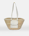 Straw Tote Bag with White Leather Handles