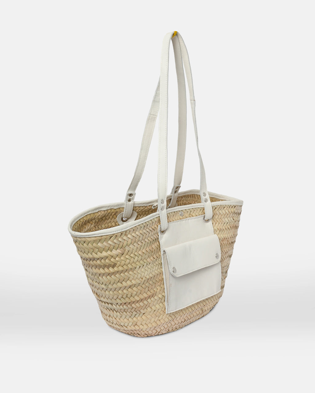 Straw Tote Bag with White Leather Handles