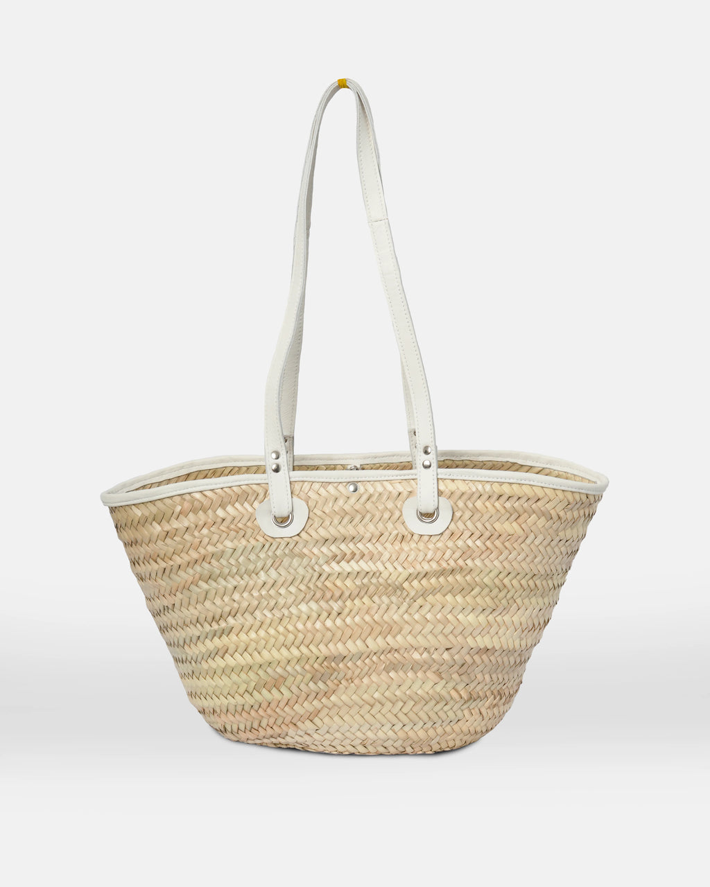 Straw Tote Bag with White Leather Handles