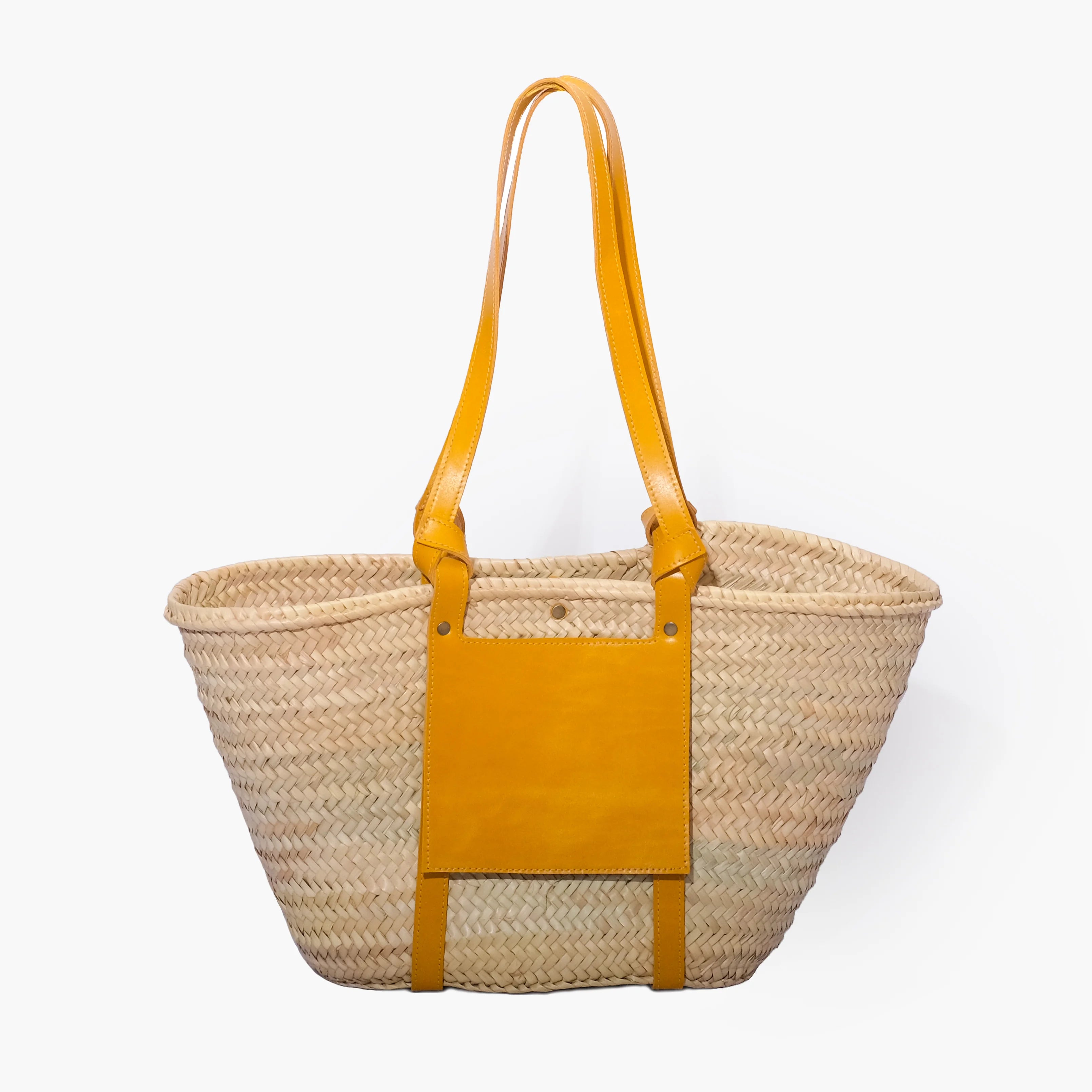 Straw Tote Bag with Leather Handles
