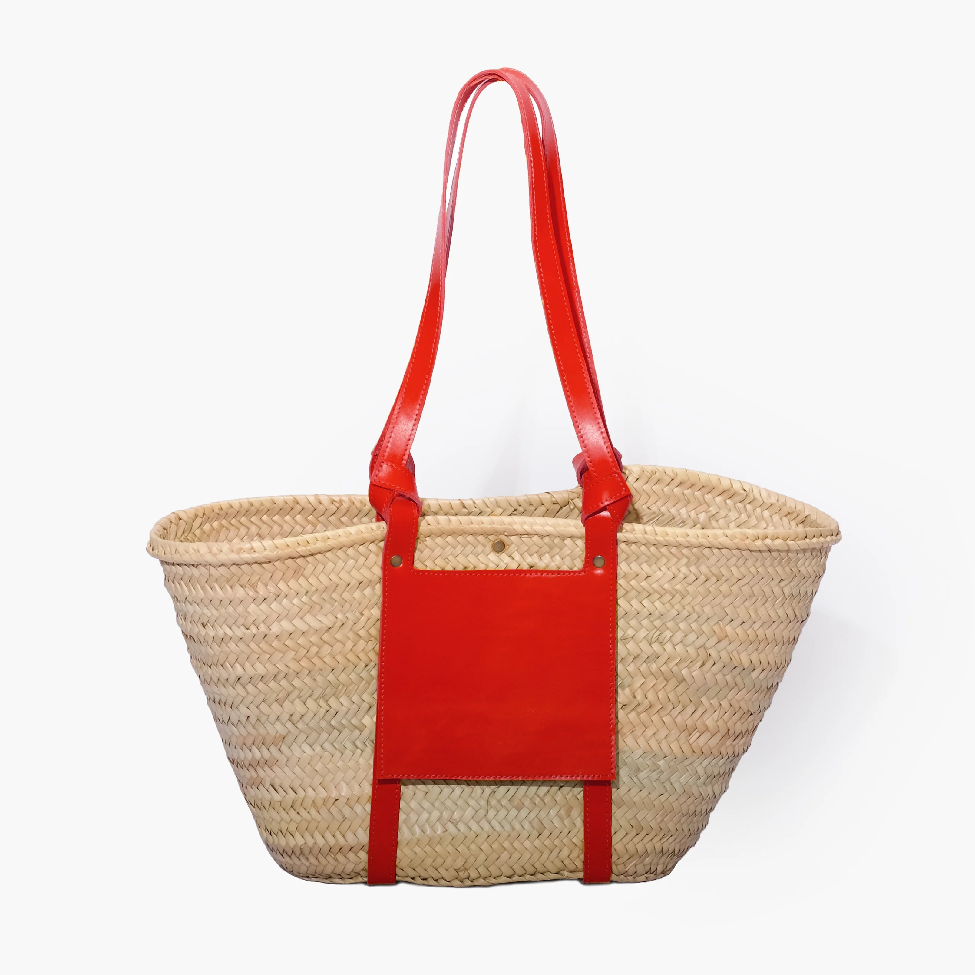 Straw Tote Bag with Leather Handles