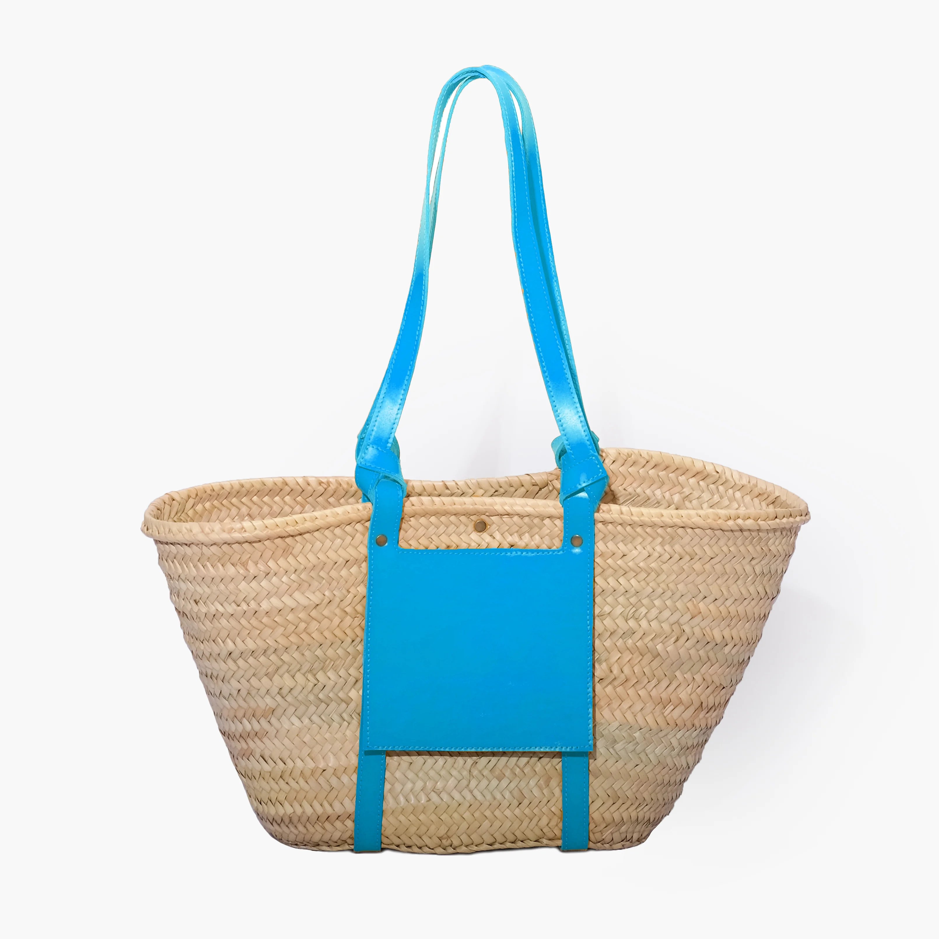 Straw Tote Bag with Leather Handles