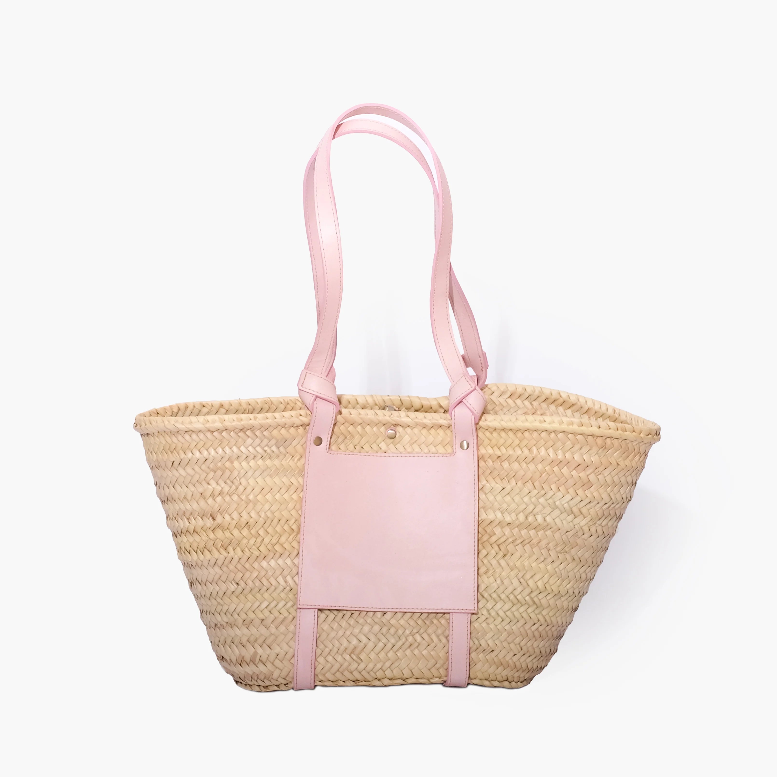 Straw Tote Bag with Leather Handles