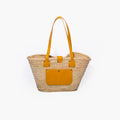 Hand-Woven Straw Tote Bag with Colorful Leather Handles