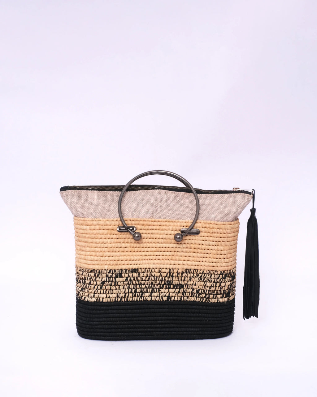 Stripe Raffia Tote Bag