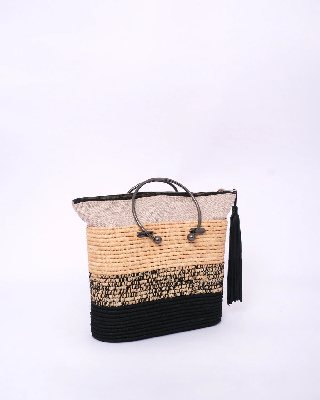 Stripe Raffia Tote Bag