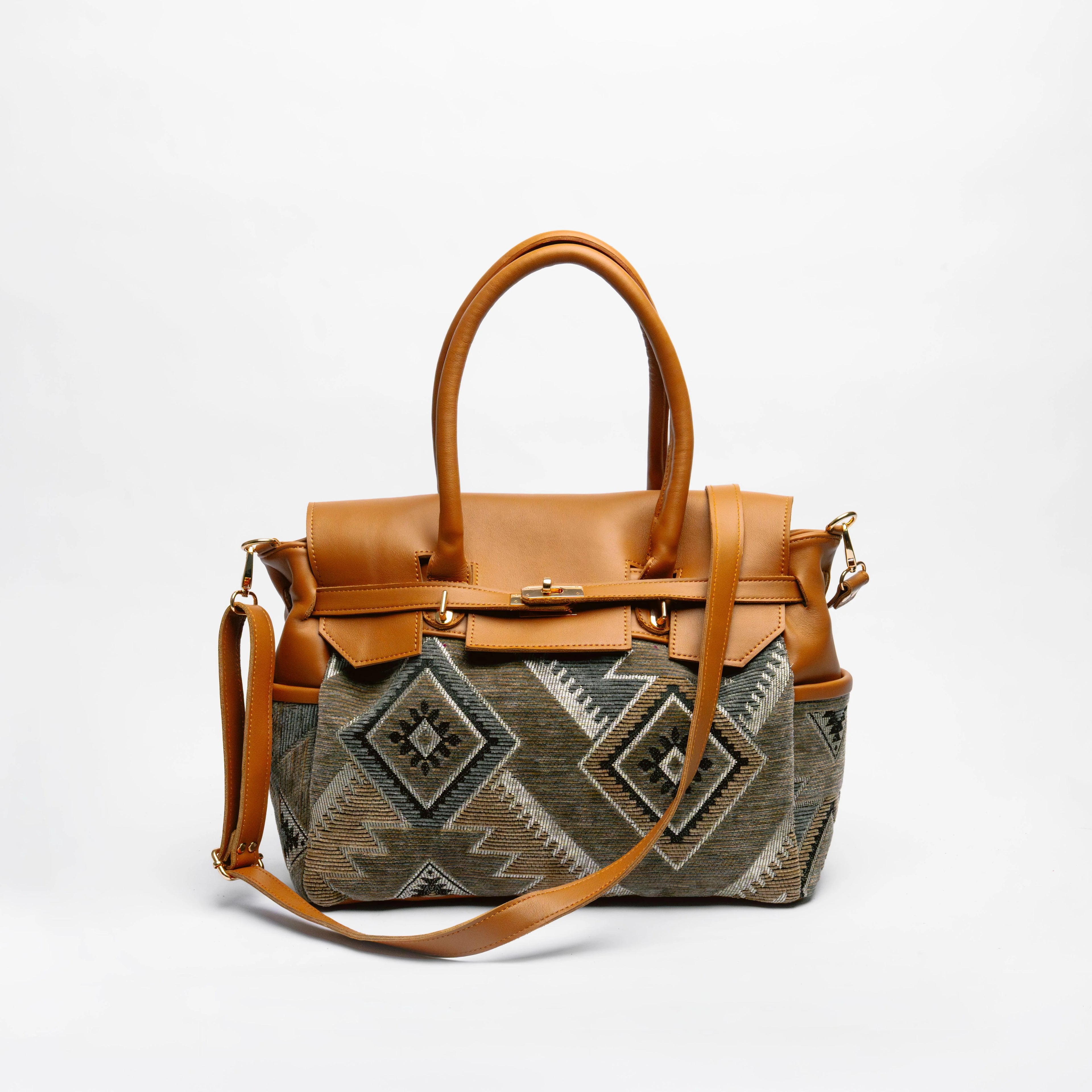 Cognac & Sage Kilim Tote