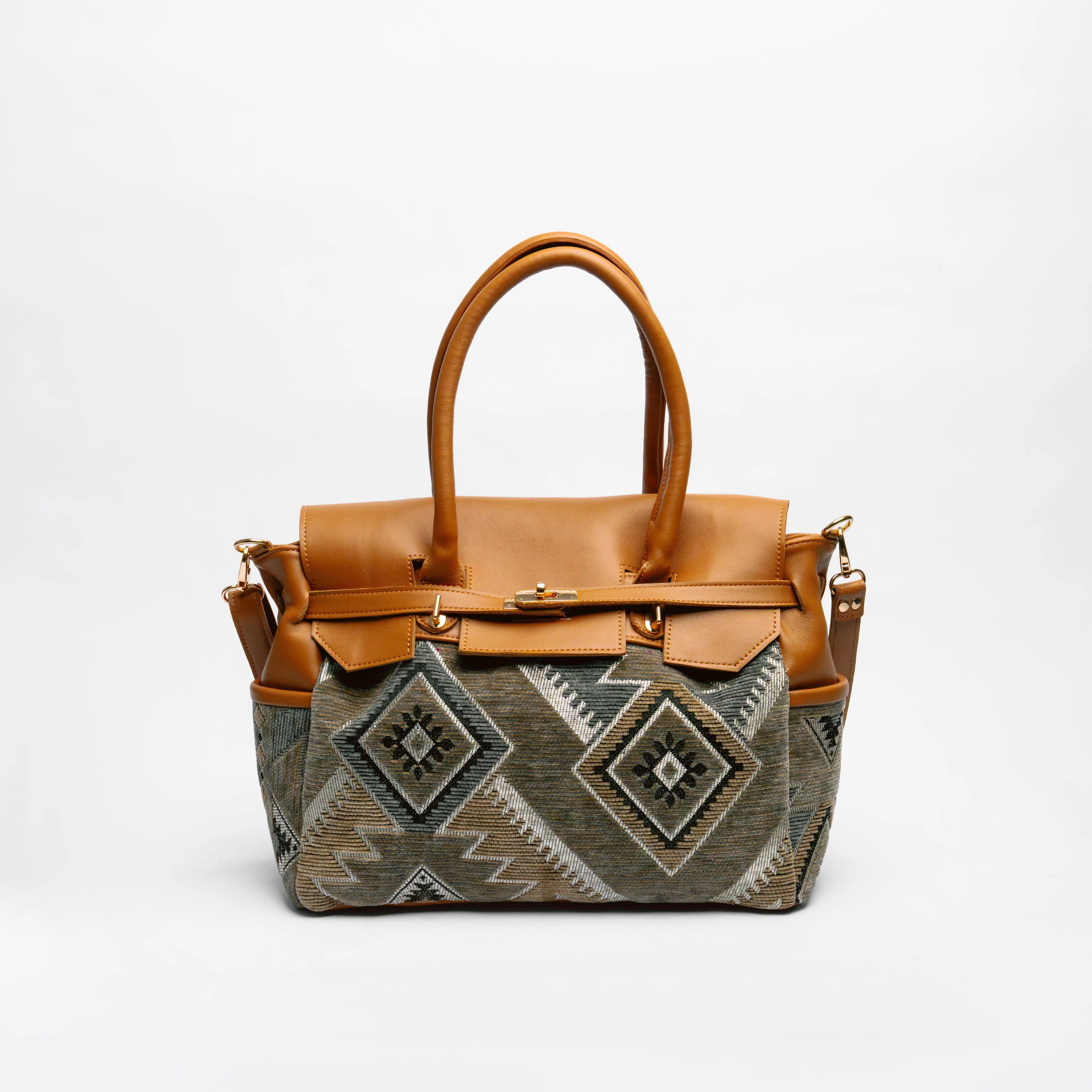 Cognac & Sage Kilim Tote
