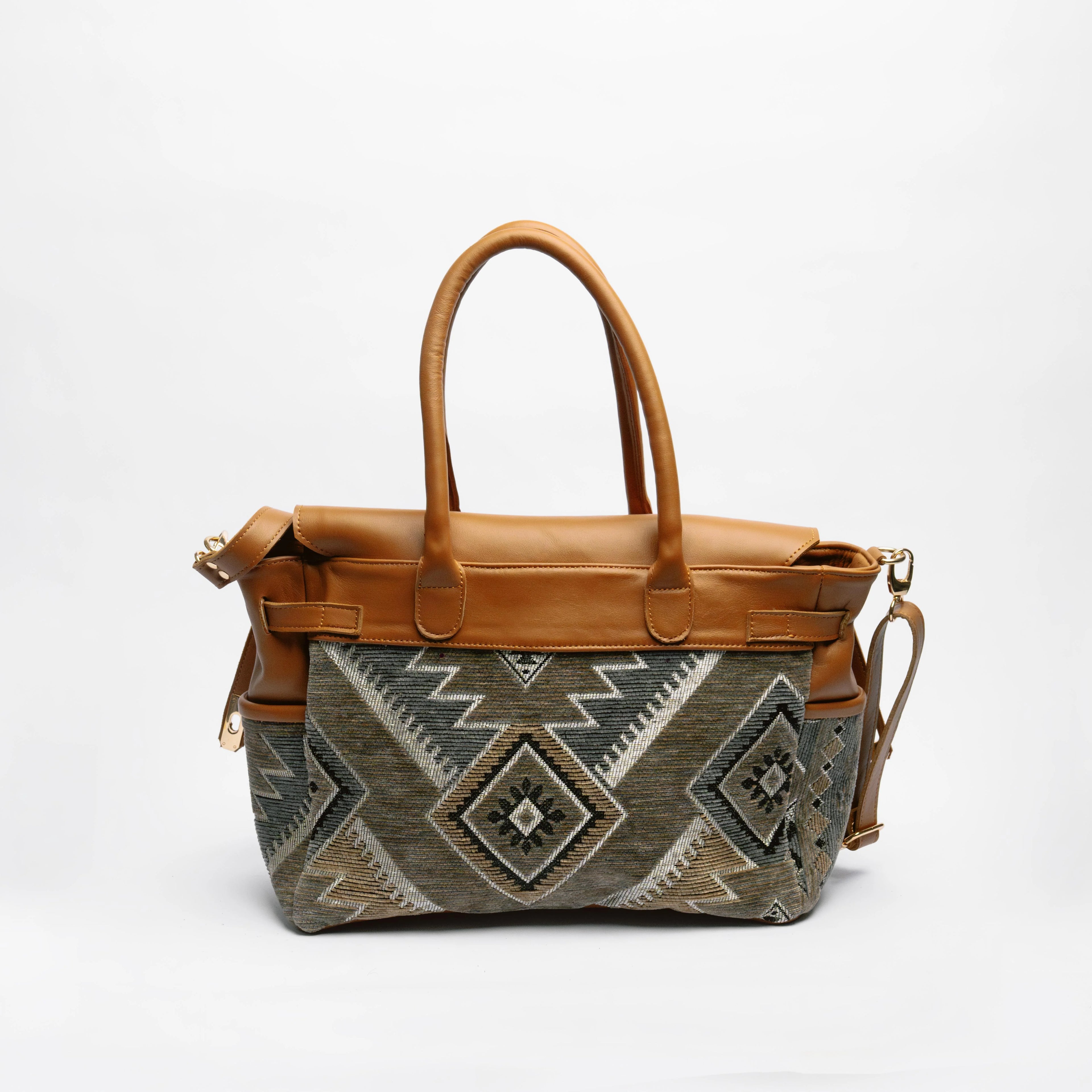 Cognac & Sage Kilim Tote