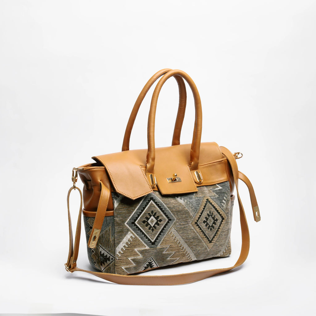 Cognac & Sage Kilim Tote
