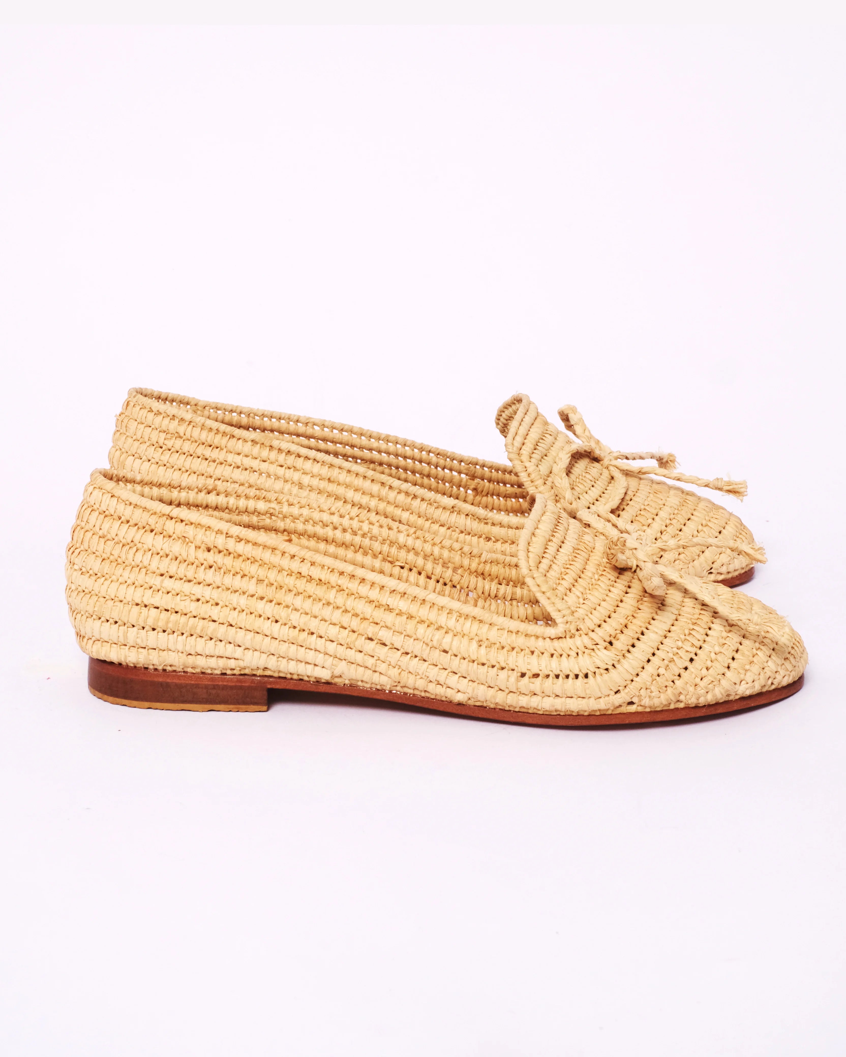 Women's Designer Raffia Loafers in Beige