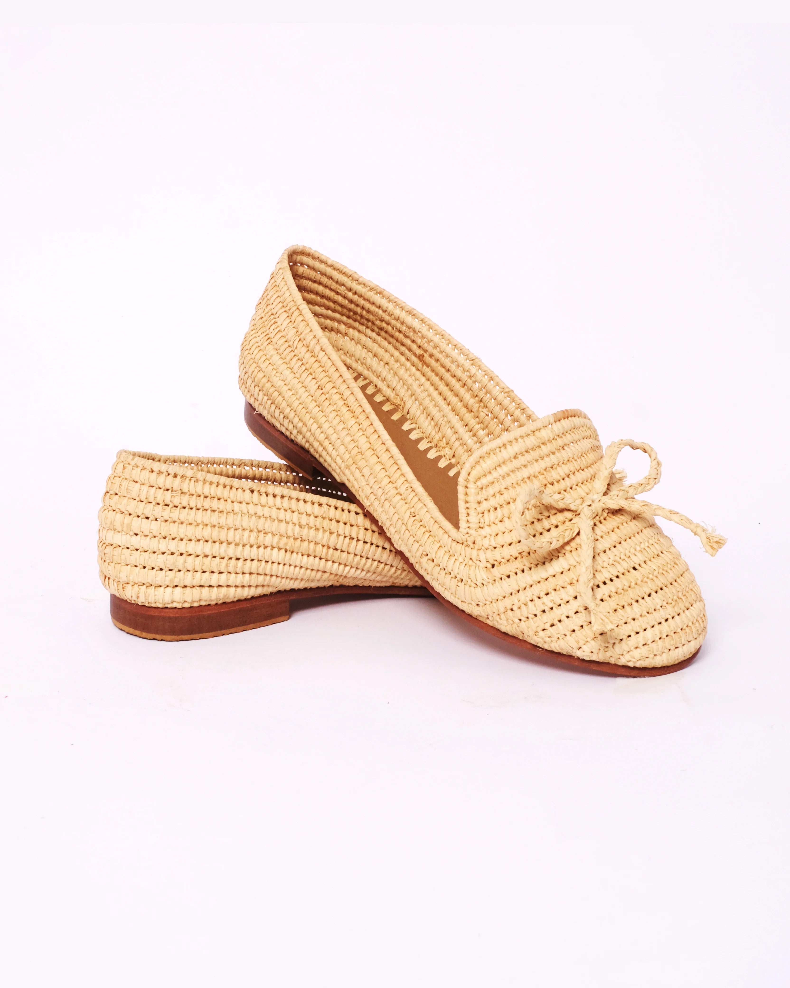 Women's Designer Raffia Loafers in Beige