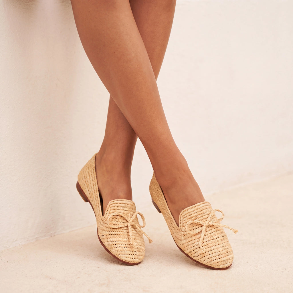 Women's Designer Raffia Loafers in Beige