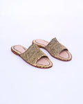 Women's Raffia Checkered Flat Slide Sandals – Natural & Black