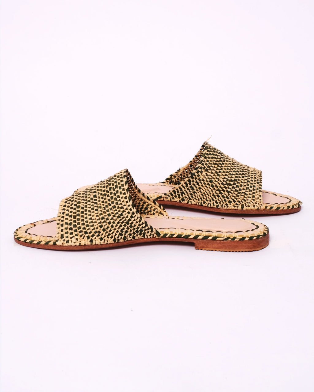 Women's Raffia Checkered Flat Slide Sandals – Natural & Black
