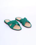 Women's Raffia Cross-Strap Flat Slide Sandals In Emerald Green