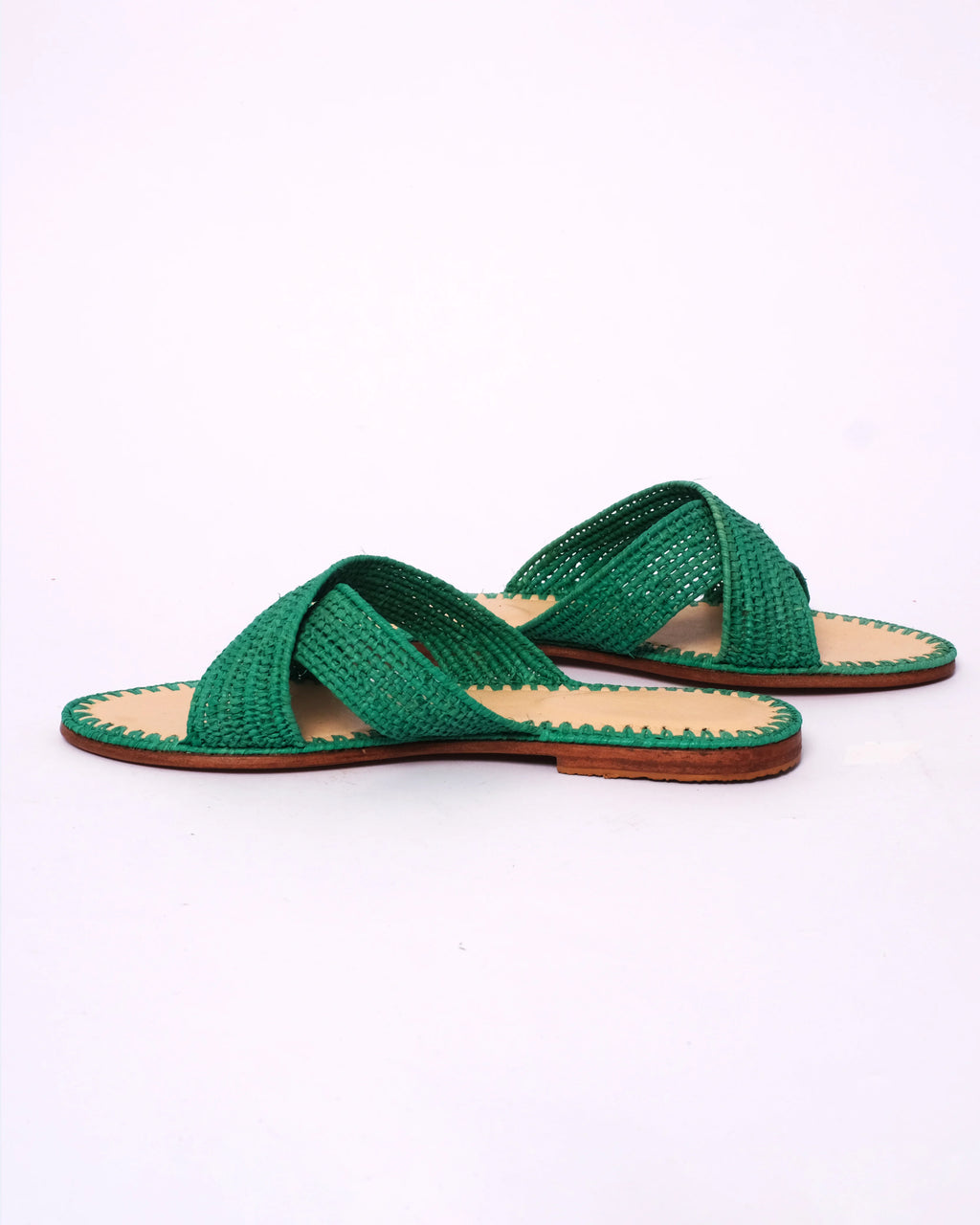 Women's Raffia Cross-Strap Flat Slide Sandals In Emerald Green
