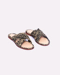 Women's Raffia Cross-Strap Flat Slide Sandals In Natural & Black